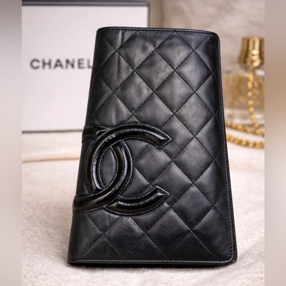Chanel Cambon Line CC Quilted Long Wallet – Black Calfskin / Pink Interior
